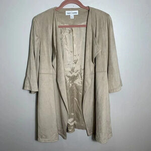 Sara Campbell Faux Suede Open Front Beige Cardigan Jacket Size Small 3/4 sleeves